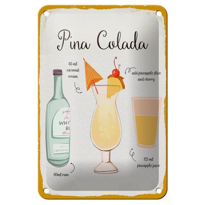 Tin sign recipe Pina Colada cocktail 12x18cm decoration