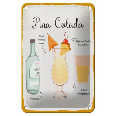 Targa in metallo Ricetta Pina Colada Cocktail 12x18 cm Decorazione