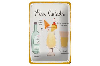 Signe en étain recette Pina Colada Cocktail 12x18cm, décoration 1