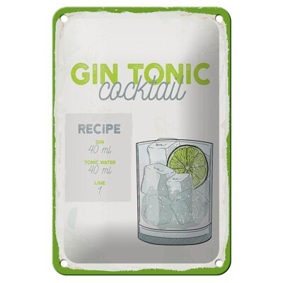 Targa in metallo ricetta Gin Tonic Cocktail Recipe decorazione 12x18 cm