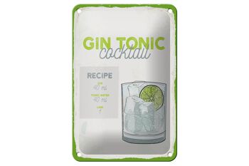 Plaque en tôle recette Gin Tonic Cocktail Recipe 12x18cm décoration 1