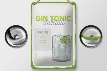 Plaque en tôle recette Gin Tonic Cocktail Recipe 12x18cm décoration 2