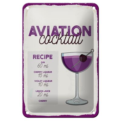 Signe en étain recette de cocktail d'aviation, signe cadeau 12x18cm