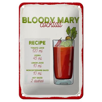 Targa in metallo Ricetta Bloody Mary Cocktail Ricetta 12x18 cm Decorazione