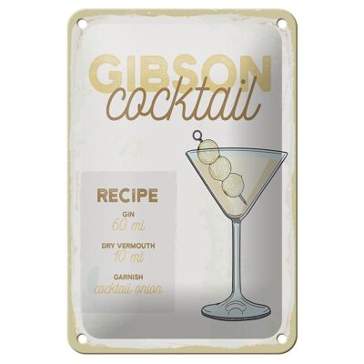 Blechschild Rezept Gibson Cocktail Recipe 12x18cm Geschenk Schild