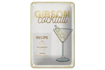 Plaque en étain pour recette de Cocktail Gibson, 12x18cm, signe cadeau 1