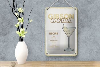 Plaque en étain pour recette de Cocktail Gibson, 12x18cm, signe cadeau 4