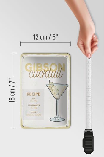 Plaque en étain pour recette de Cocktail Gibson, 12x18cm, signe cadeau 5