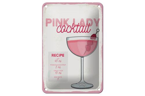 Blechschild Rezept Pink Lady Cocktail Recipe 12x18cm Dekoration