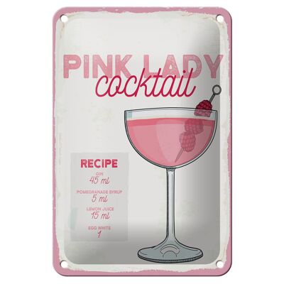 Tin Sign Recipe Pink Lady Cocktail Recipe 12x18cm Decoration