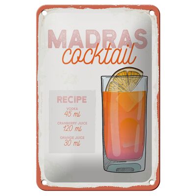Signe en étain recette Madras Cocktail recette Vodka 12x18cm décoration