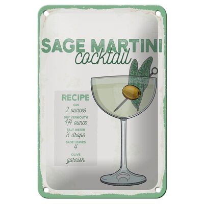 Blechschild Rezept Sage Martini Cocktail Recipe 12x18cm Dekoration