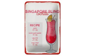 Panneau en étain pour recette de Cocktail, singapour Sling, 12x18cm 1