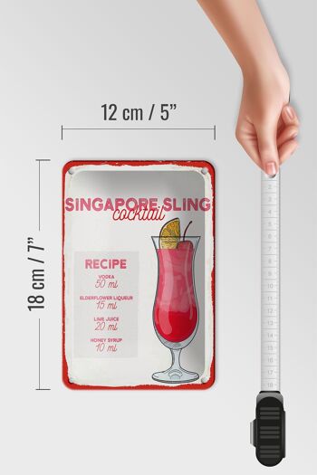 Panneau en étain pour recette de Cocktail, singapour Sling, 12x18cm 5