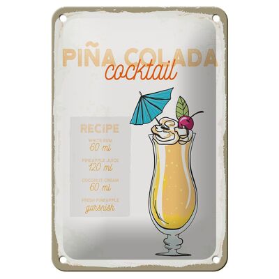 Targa in metallo Ricetta Pina Colada Cocktail Ricetta 12x18 cm Decorazione