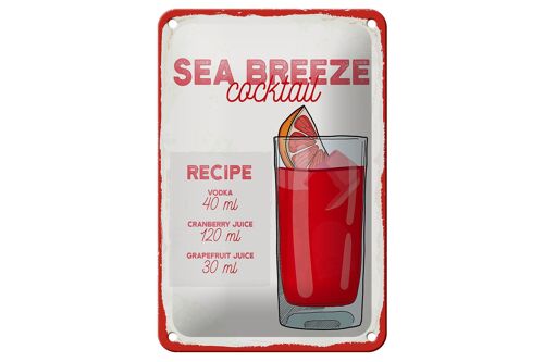 Blechschild Rezept Sea Breeze Cocktail Recipe 12x18cm Dekoration