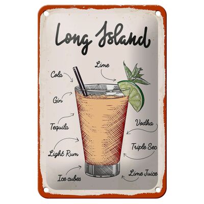 Cartel de chapa con receta de cóctel Long Island, decoración de 12x18cm