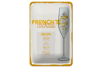 Plaque en tôle recette French 75 Cocktail Recipe 12x18cm décoration 1