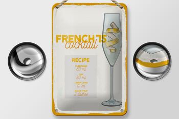 Plaque en tôle recette French 75 Cocktail Recipe 12x18cm décoration 2