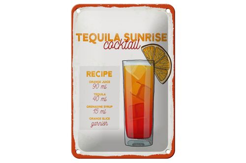 Blechschild Rezept Tequila Sunrise Cocktail Recipe 12x18cm Schild