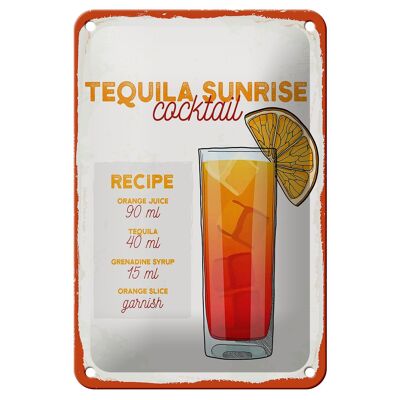 Letrero de chapa Receta Tequila Sunrise Receta de cóctel Letrero de 12x18 cm