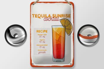 Plaque en étain pour recette de Cocktail Tequila Sunrise, 12x18cm 2