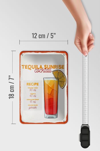 Plaque en étain pour recette de Cocktail Tequila Sunrise, 12x18cm 5