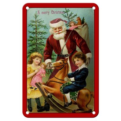 Tin sign Santa Claus Christmas tree gifts 12x18cm decoration