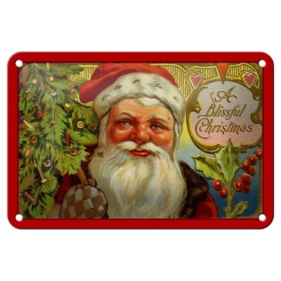 Blechschild Weihnachten Santa Claus Tannenbaum 18x12cm Dekoration