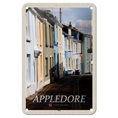 Cartel de chapa con decoración de ciudades, Inglaterra, Appledore Town Street, 12x18cm