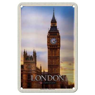 Cartel de chapa con decoración de ciudades, Londres, Elizabeth Tower, Big Ben, 12x18cm