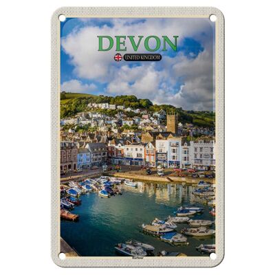 Cartel de chapa con decoración de ciudades, puerto de Devon, Reino Unido, 12x18cm