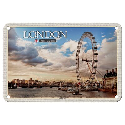 Cartel de chapa con ciudades, Reino Unido, Inglaterra, London Eye, 18x12cm