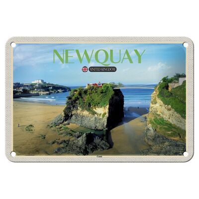 Cartel de chapa con decoración de ciudades, costa de Newquay, Reino Unido, 18x12cm