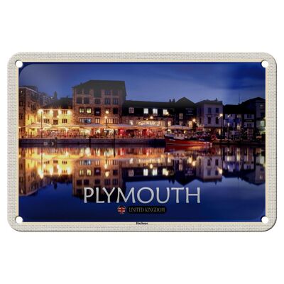 Cartel de chapa con decoración de ciudades, puerto de Plymouth, Inglaterra, Reino Unido, 18x12cm