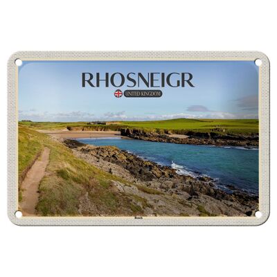 Cartel de chapa con decoración de ciudades, Rhosneiger Beach, Inglaterra, Reino Unido, 18x12cm