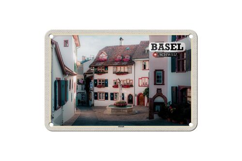 Blechschild Reise Basel Schweiz Altstadt 18x12cm Geschenk Dekoration