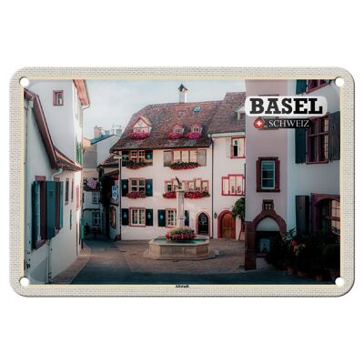 Cartel de chapa de viaje Basilea Suiza casco antiguo 18x12cm decoración de regalo