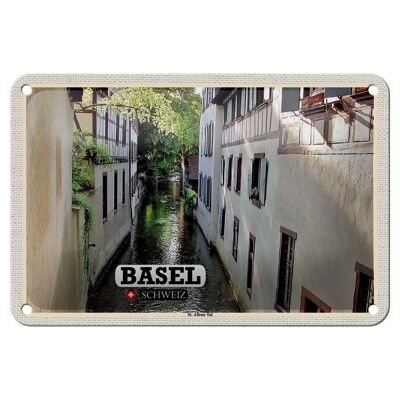 Blechschild Reise Basel Schweiz St. Alban-Tal Gebäude 18x12cm Schild