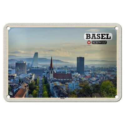 Blechschild Reise Basel Schweiz Skyline Architektur 18x12cm Schild