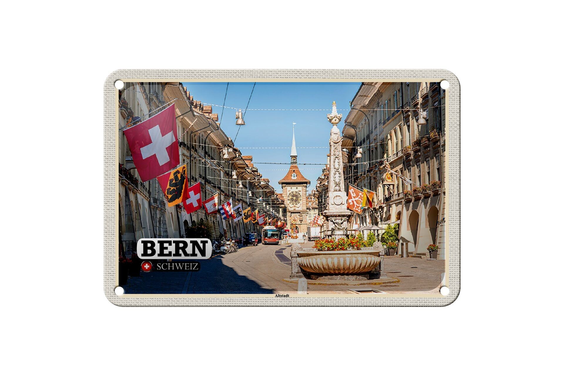 Targa in metallo da viaggio Berna Svizzera Bandiere del centro storico 18x12 cm Decorazione