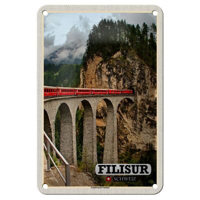 Targa in metallo da viaggio Filisur Svizzera viadotto Landwasser 12x18 cm