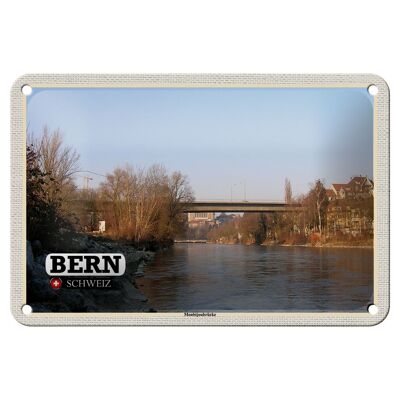 Blechschild Reise Bern Schweiz Monbijoubrücke Fluss 18x12cm Schild