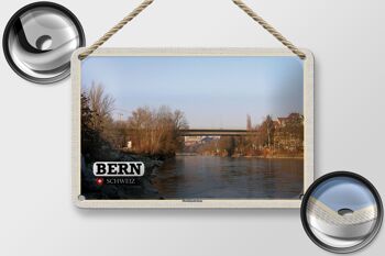 Panneau en étain voyage berne suisse Monbijou pont rivière 18x12cm 2