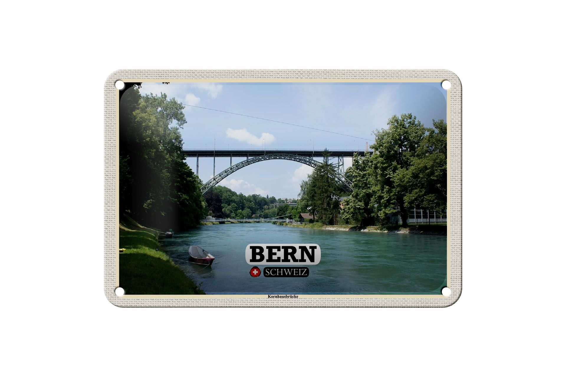 Targa in metallo da viaggio Berna Svizzera Ponte Kornhausbrücke 18x12 cm