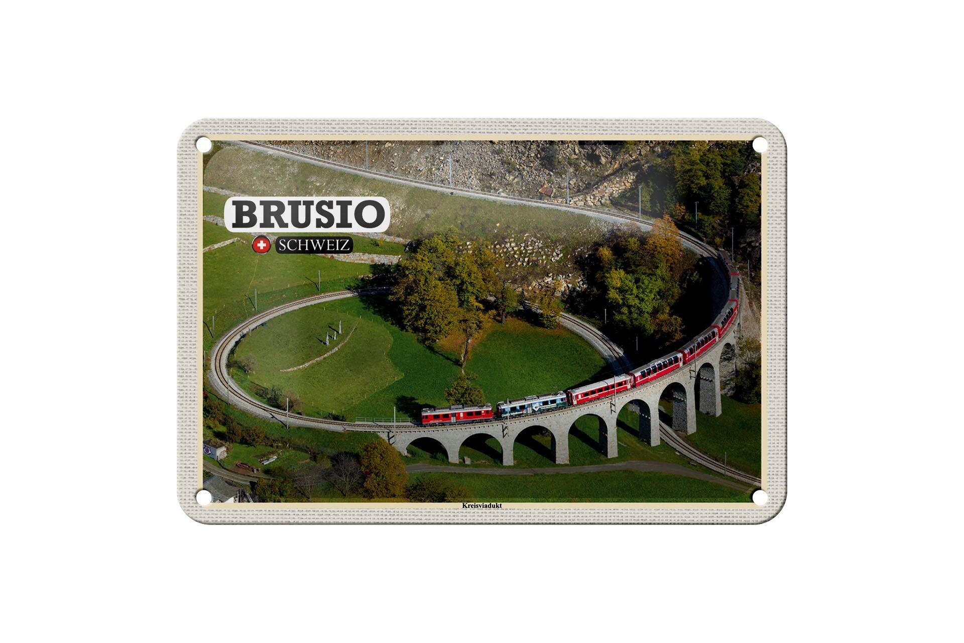Cartel de chapa de viaje Brusio Suiza viaducto Circular tren 18x12cm decoración