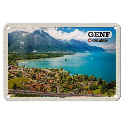 Cartel de chapa de viaje Ginebra Suiza lago Ginebra naturaleza 18x12cm decoración