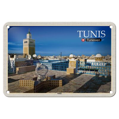 Targa in metallo da viaggio Tunisi Tunisia Medina Moschea 18x12 cm Decorazione