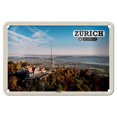 Panneau en étain voyage Zurich suisse Uetliberg City 18x12cm, décoration