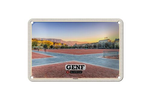 Blechschild Reise Genf Schweiz Plainpalais Platz 18x12cm Dekoration